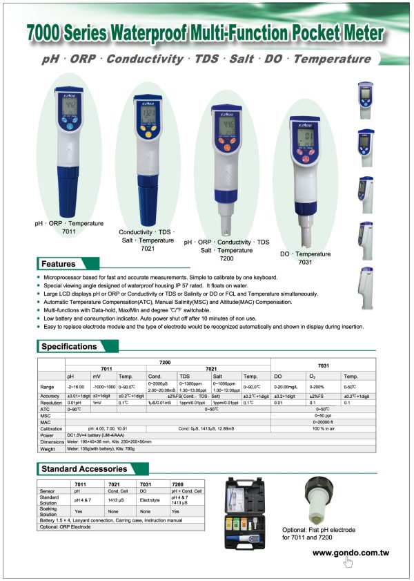 เครื่องตรวจวัดค่าการนำไฟฟ้าชนิดพกพา Cond,Temp Pocket Meter รุ่น 7021,GONDO - Image 2