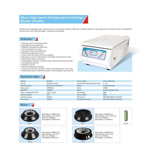 เครื่องปั่นเหวี่ยงสาร High Speed Refrigerated Centrifuge  , รุ่น 3H16R1  , ยี่ห้อ Medspin Centrifuge - Image 2