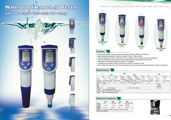 เครื่องตรวจวัดความเป็นกรดด่างชนิดพกพา pH, Cond, Temp Pocket Meter รุ่น 7200,GONDO - Image 2