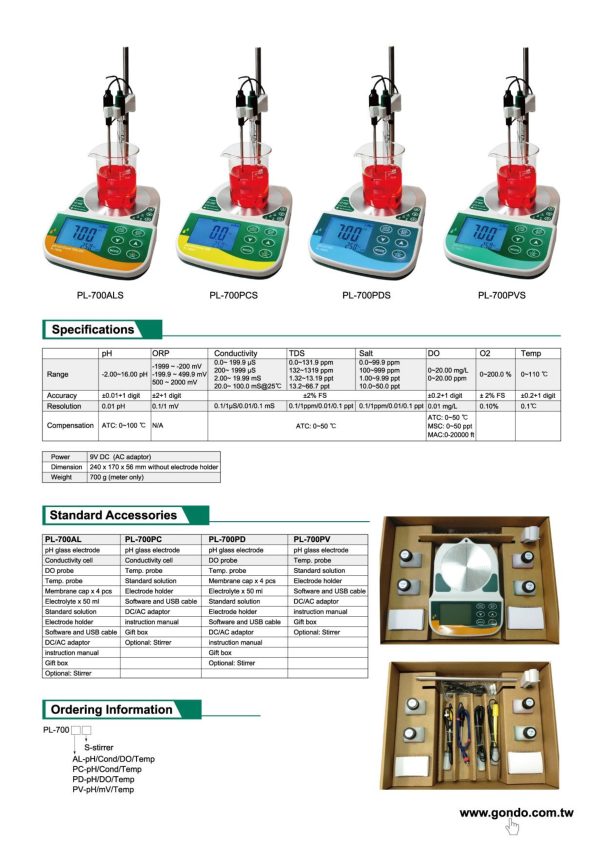เครื่องตรวจวัดความเป็นกรดด่างชนิดตั้งโต๊ะ (pH, mV, Temp) รุ่นPL-700PVS,GONDO - Image 2
